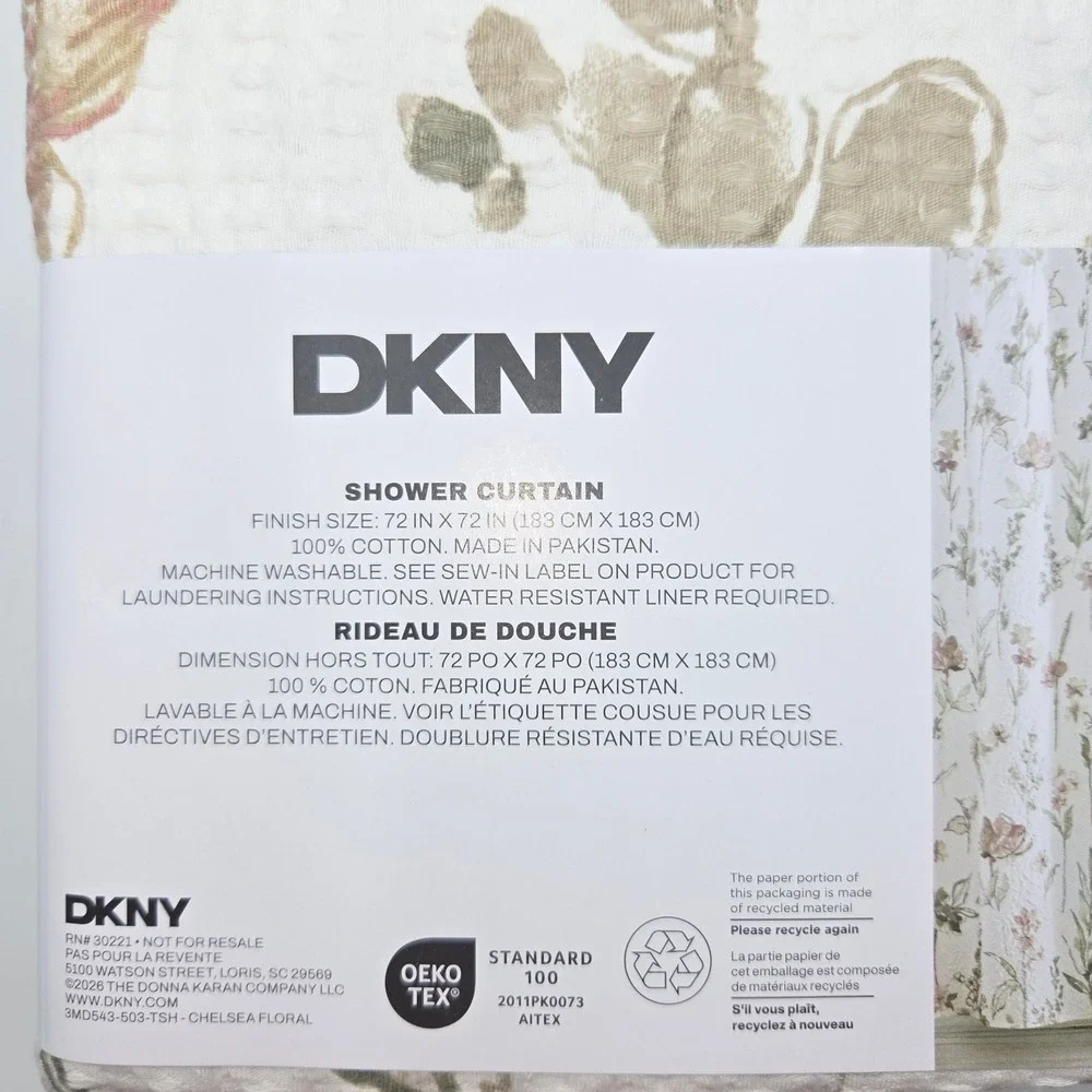 DKNY Chelsea Floral Shower Curtain Ivory Multi 72x72 Cotton Waffle Weave